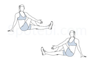 Outer thigh stretch exercise guide with instructions, demonstration, calories burned and muscles worked. Learn proper form, discover all health benefits and choose a workout. https://www.spotebi.com/exercise-guide/outer-thigh-stretch/