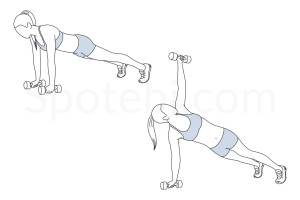 Plank rotation exercise guide with instructions, demonstration, calories burned and muscles worked. Learn proper form, discover all health benefits and choose a workout. https://www.spotebi.com/exercise-guide/plank-rotation/