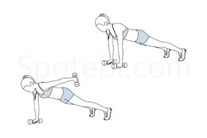 Plank straight arm kickback exercise guide with instructions, demonstration, calories burned and muscles worked. Learn proper form, discover all health benefits and choose a workout. https://www.spotebi.com/exercise-guide/plank-straight-arm-kickback/