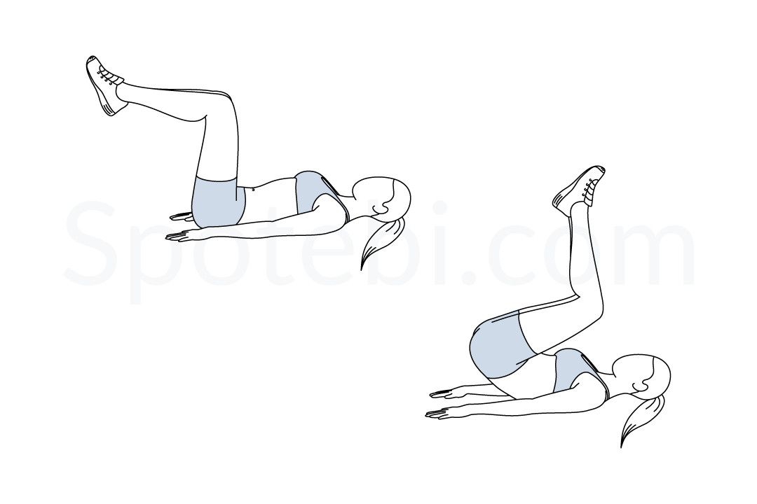 Reverse crunches exercise guide with instructions, demonstration, calories burned and muscles worked. Learn proper form, discover all health benefits and choose a workout. https://www.spotebi.com/exercise-guide/reverse-crunches/