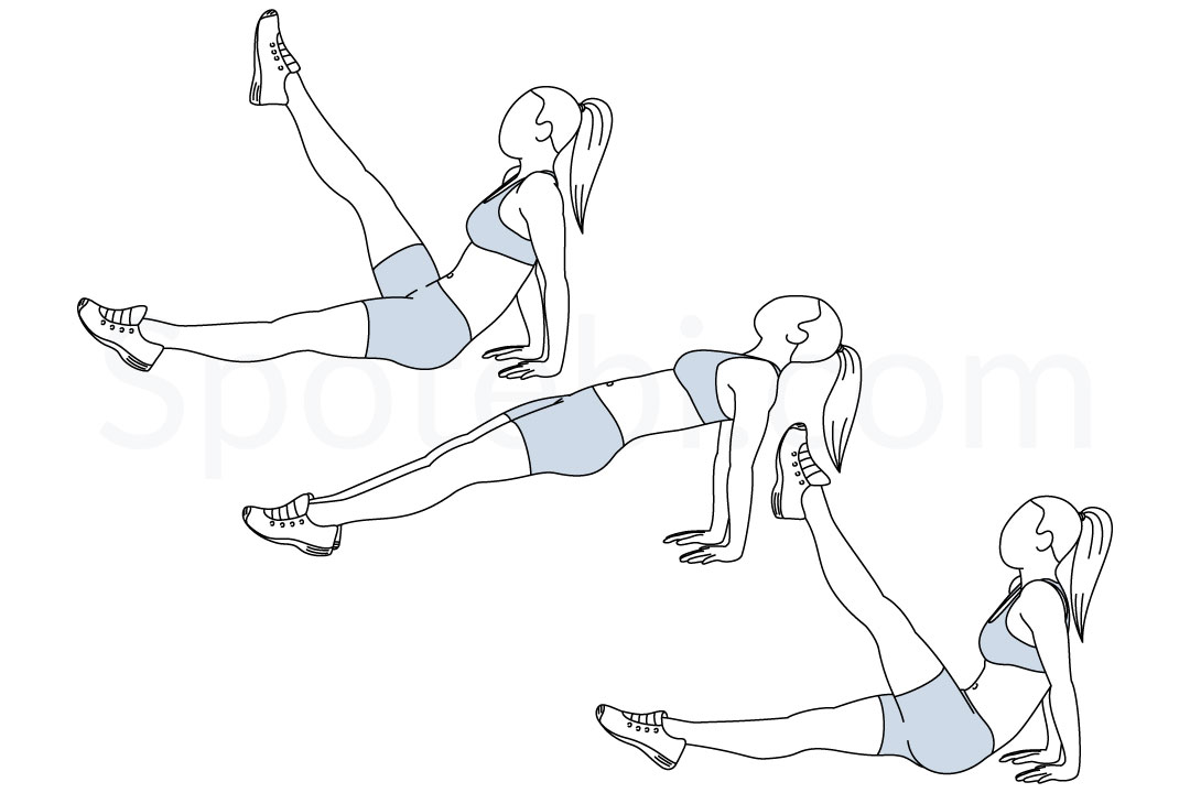 Reverse plank leg raises exercise guide with instructions, demonstration, calories burned and muscles worked. Learn proper form, discover all health benefits and choose a workout. https://www.spotebi.com/exercise-guide/reverse-plank-leg-raises/