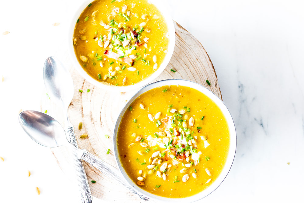 Nothing is more comforting than sipping a warming bowl of soup on a cold, rainy day. And this hearty roasted pumpkin soup will definitely soothe all your senses! https://www.spotebi.com/recipes/roasted-pumpkin-sweet-potato-bacon-soup/