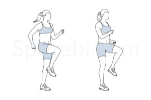Run in place exercise guide with instructions, demonstration, calories burned and muscles worked. Learn proper form, discover all health benefits and choose a workout. https://www.spotebi.com/exercise-guide/run-in-place/
