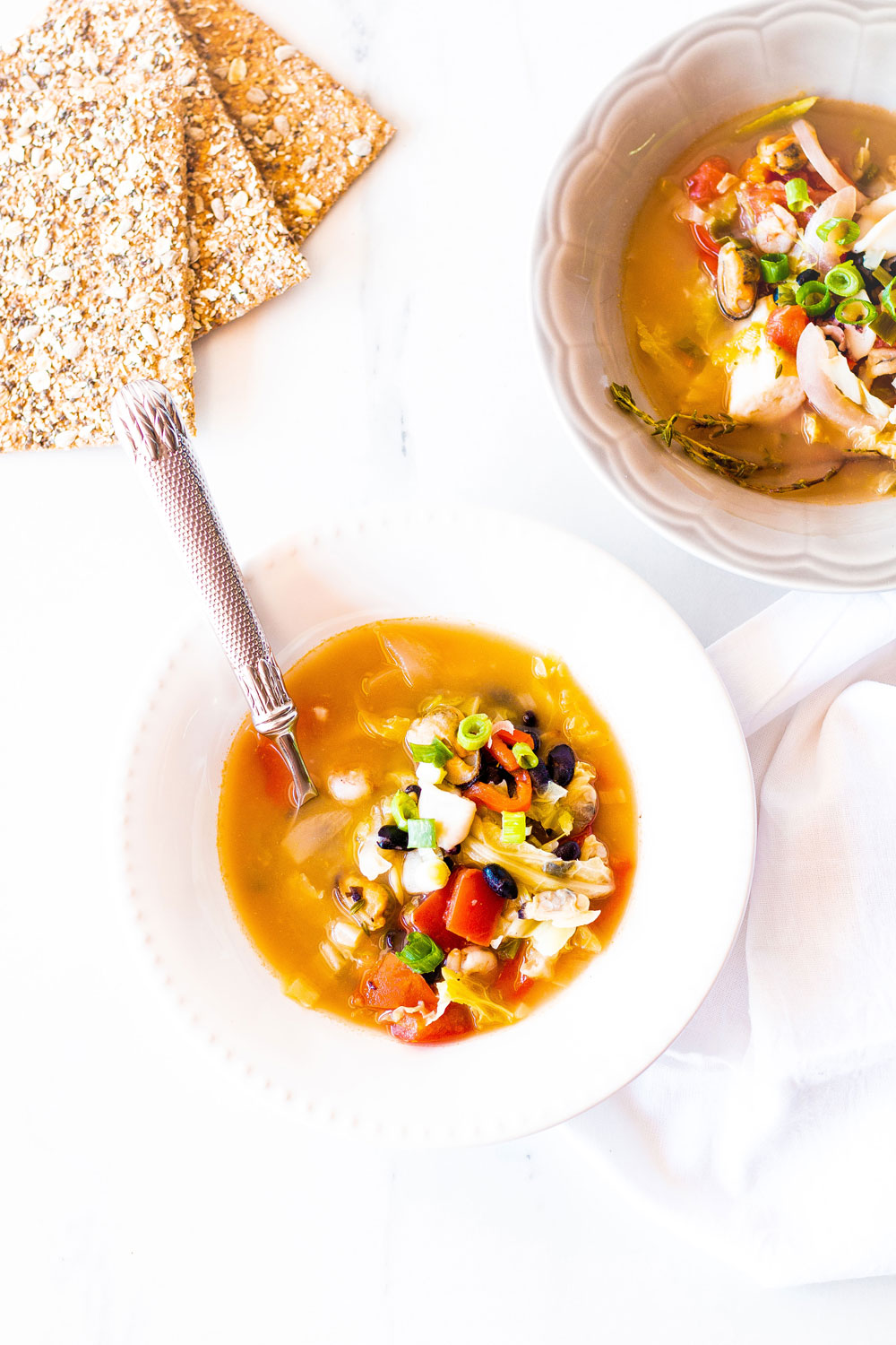 Cozy up this autumn with this rustic vegetable & seafood soup. A hearty and nourishing soup recipe that is quick to impress and incredibly easy to make! https://www.spotebi.com/recipes/rustic-vegetable-seafood-soup-recipe/