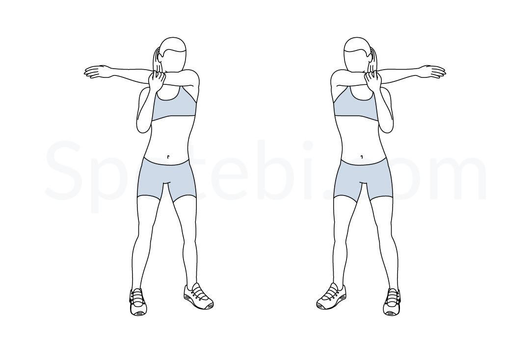 Shoulder stretch exercise guide with instructions, demonstration, calories burned and muscles worked. Learn proper form, discover all health benefits and choose a workout. https://www.spotebi.com/exercise-guide/shoulder-stretch/