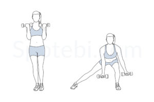 Side lunge curl exercise guide with instructions, demonstration, calories burned and muscles worked. Learn proper form, discover all health benefits and choose a workout. https://www.spotebi.com/exercise-guide/side-lunge-curl/