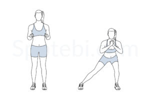 Side lunge exercise guide with instructions, demonstration, calories burned and muscles worked. Learn proper form, discover all health benefits and choose a workout. https://www.spotebi.com/exercise-guide/side-lunge/