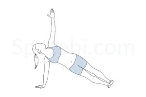 Side plank pose (Vasisthasana) instructions, illustration, and mindfulness practice. Learn about preparatory, complementary and follow-up poses, and discover all health benefits. https://www.spotebi.com/exercise-guide/side-plank-pose/