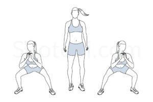 Side to side squats exercise guide with instructions, demonstration, calories burned and muscles worked. Learn proper form, discover all health benefits and choose a workout. https://www.spotebi.com/exercise-guide/side-to-side-squats/