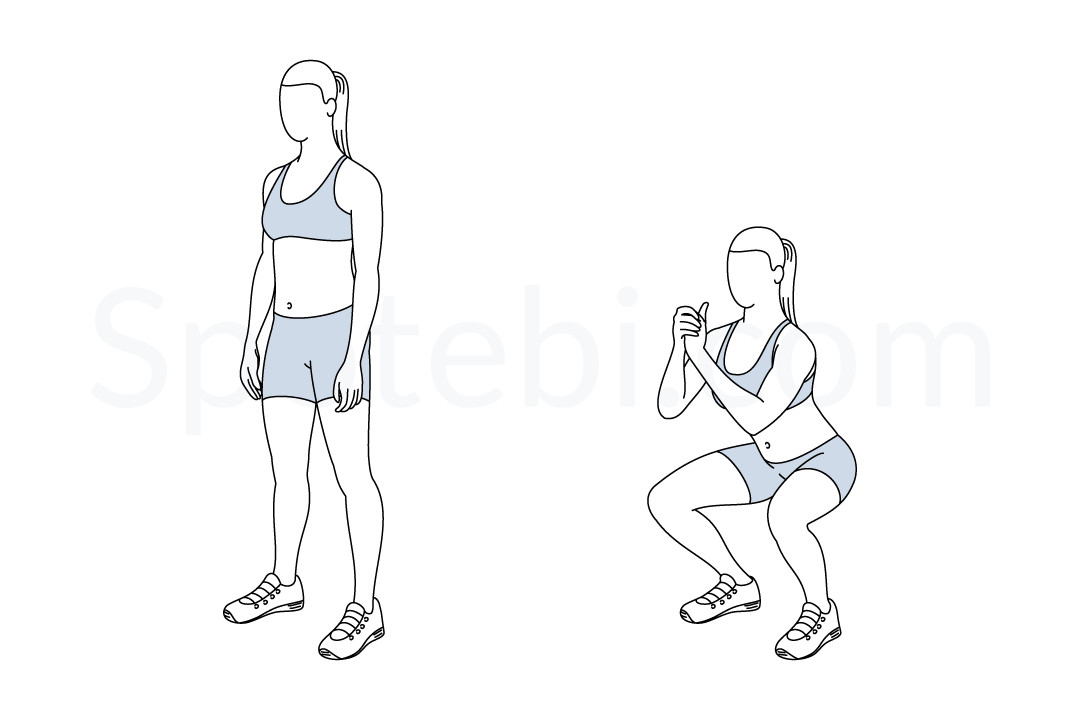 Squat exercise guide with instructions, demonstration, calories burned and muscles worked. Learn proper form, discover all health benefits and choose a workout. https://www.spotebi.com/exercise-guide/squat/
