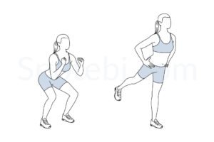 Squat kickback exercise guide with instructions, demonstration, calories burned and muscles worked. Learn proper form, discover all health benefits and choose a workout. https://www.spotebi.com/exercise-guide/squat-kickback/