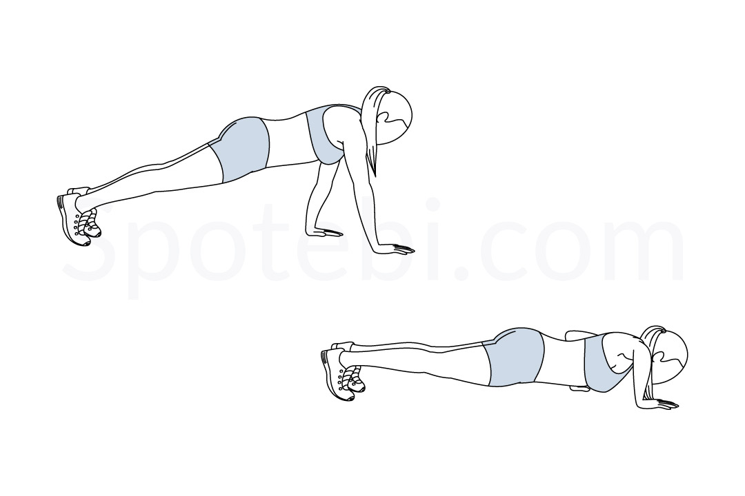 Staggered arm push up exercise guide with instructions, demonstration, calories burned and muscles worked. Learn proper form, discover all health benefits and choose a workout. https://www.spotebi.com/exercise-guide/staggered-arm-push-up/