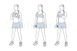 Standing cross chest curl exercise guide with instructions, demonstration, calories burned and muscles worked. Learn proper form, discover all health benefits and choose a workout. https://www.spotebi.com/exercise-guide/standing-cross-chest-curl/