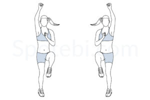 Standing mountain climbers exercise guide with instructions, demonstration, calories burned and muscles worked. Learn proper form, discover all health benefits and choose a workout. https://www.spotebi.com/exercise-guide/standing-mountain-climbers/