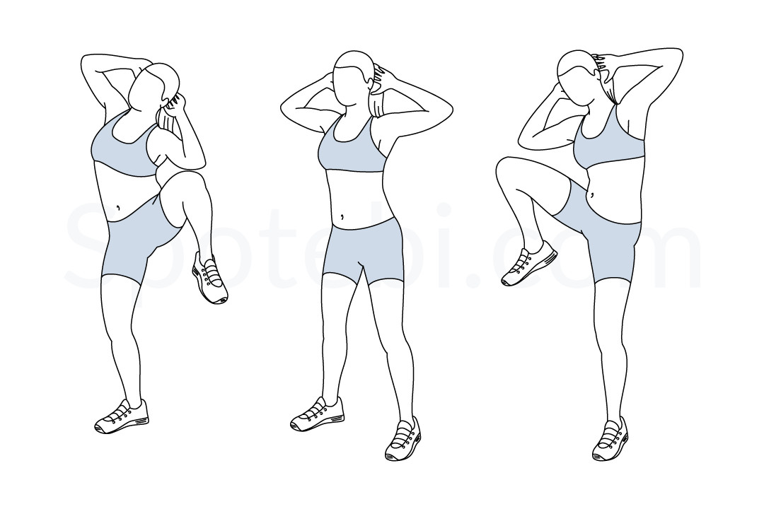 Standing side crunch exercise guide with instructions, demonstration, calories burned and muscles worked. Learn proper form, discover all health benefits and choose a workout. https://www.spotebi.com/exercise-guide/standing-side-crunch/