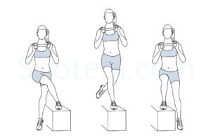Step up crossover exercise guide with instructions, demonstration, calories burned and muscles worked. Learn proper form, discover all health benefits and choose a workout. https://www.spotebi.com/exercise-guide/step-up-crossover/
