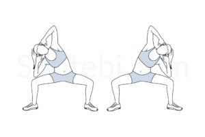 Sumo side bends exercise guide with instructions, demonstration, calories burned and muscles worked. Learn proper form, discover all health benefits and choose a workout. https://www.spotebi.com/exercise-guide/sumo-side-bends/