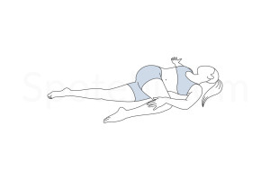 Supine spinal twist pose (Supta Matsyendrasana) instructions, illustration and mindfulness practice. Learn about preparatory, complementary and follow-up poses, and discover all health benefits. https://www.spotebi.com/exercise-guide/supine-spinal-twist-pose/