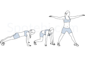 Surfer burpees exercise guide with instructions, demonstration, calories burned and muscles worked. Learn proper form, discover all health benefits and choose a workout. https://www.spotebi.com/exercise-guide/surfer-burpees/