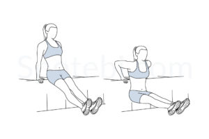 Tricep dips exercise guide with instructions, demonstration, calories burned and muscles worked. Learn proper form, discover all health benefits and choose a workout. https://www.spotebi.com/exercise-guide/tricep-dips/