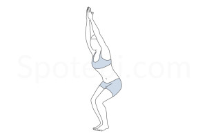 Chair pose (Utkatasana) instructions, illustration and mindfulness practice. Learn about preparatory, complementary and follow-up poses, and discover all health benefits. https://www.spotebi.com/exercise-guide/chair-pose/