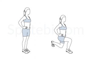 Walking lunges exercise guide with instructions, demonstration, calories burned and muscles worked. Learn proper form, discover all health benefits and choose a workout. https://www.spotebi.com/exercise-guide/walking-lunges/