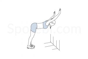 Wall shoulder stretch exercise guide with instructions, demonstration, calories burned and muscles worked. Learn proper form, discover all health benefits and choose a workout. https://www.spotebi.com/exercise-guide/wall-shoulder-stretch/