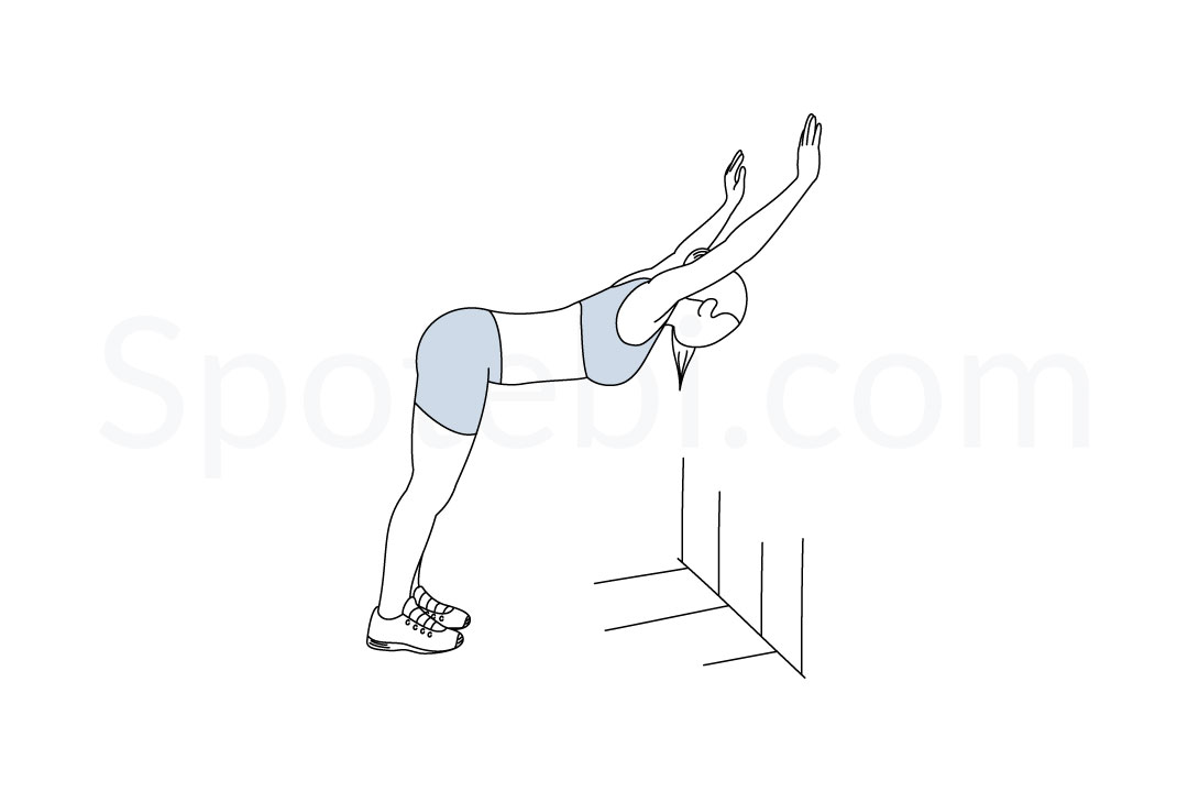 Wall shoulder stretch exercise guide with instructions, demonstration, calories burned and muscles worked. Learn proper form, discover all health benefits and choose a workout. https://www.spotebi.com/exercise-guide/wall-shoulder-stretch/