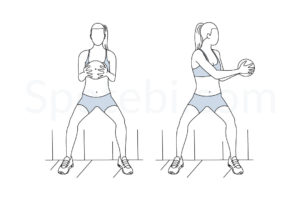 Wall sit rotation exercise guide with instructions, demonstration, calories burned and muscles worked. Learn proper form, discover all health benefits and choose a workout. https://www.spotebi.com/exercise-guide/wall-sit-rotation/