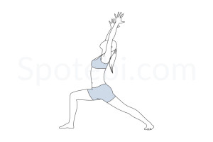 Warrior I pose (Virabhadrasana I) instructions, illustration and mindfulness practice. Learn about preparatory, complementary and follow-up poses, and discover all health benefits. https://www.spotebi.com/exercise-guide/warrior-i-pose/