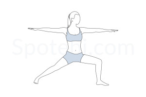Warrior II pose (Virabhadrasana II) instructions, illustration and mindfulness practice. Learn about preparatory, complementary and follow-up poses, and discover all health benefits. https://www.spotebi.com/exercise-guide/warrior-ii-pose/