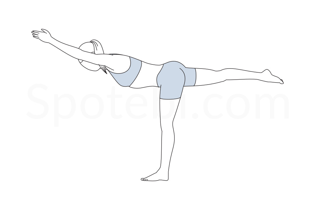 Warrior III pose (Virabhadrasana III) instructions, illustration and mindfulness practice. Learn about preparatory, complementary and follow-up poses, and discover all health benefits. https://www.spotebi.com/exercise-guide/warrior-iii-pose/